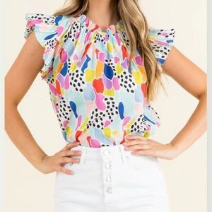 THML Women’s Wiley Print Ruffle Sleeve Top